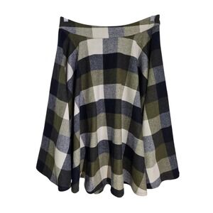 Timeless London Plaid Wool Blend A‎ Line Skirt Women's US 10 Green Blue
